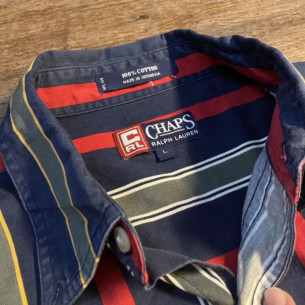 VINTAGE Chaps Ralph Lauren Multicolor Striped Button Down Shirt Large